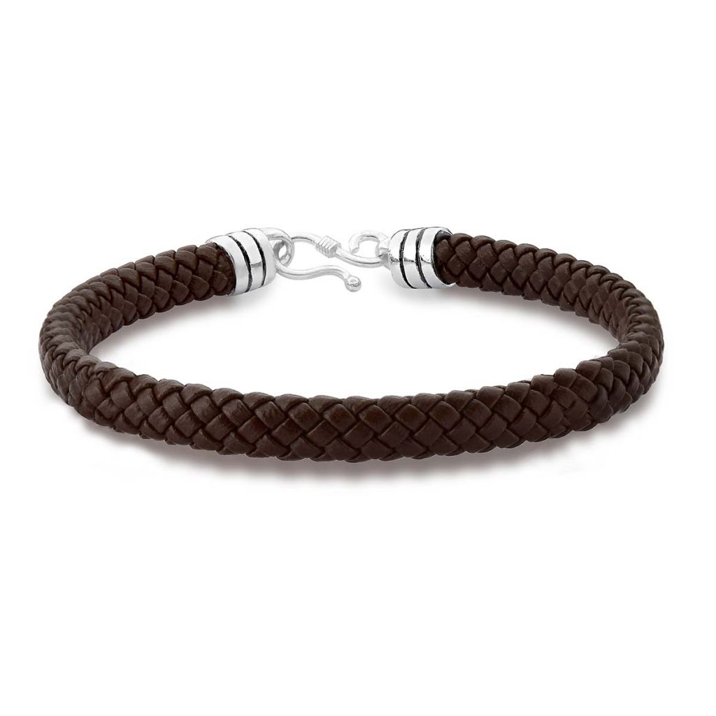 Pulseira Couro Trança Marrom