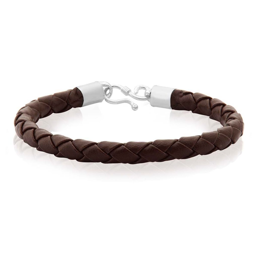 Pulseira Couro Tubo Trança Marrom