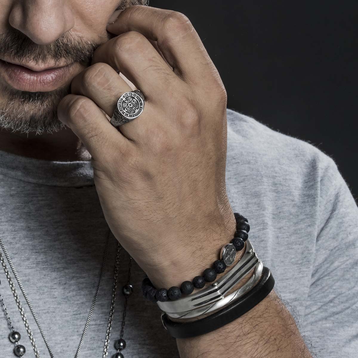 Pulseira Couro Grosso Preto