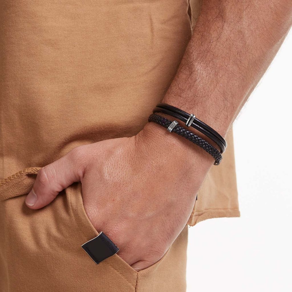 Pulseira Couro Duplo Peça Friso