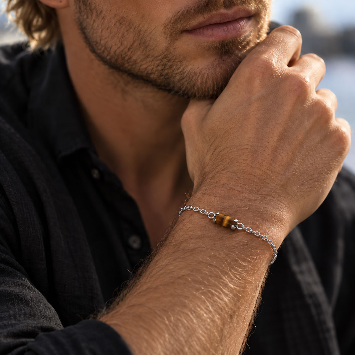 Pulseira Olho de Tigre Retangular