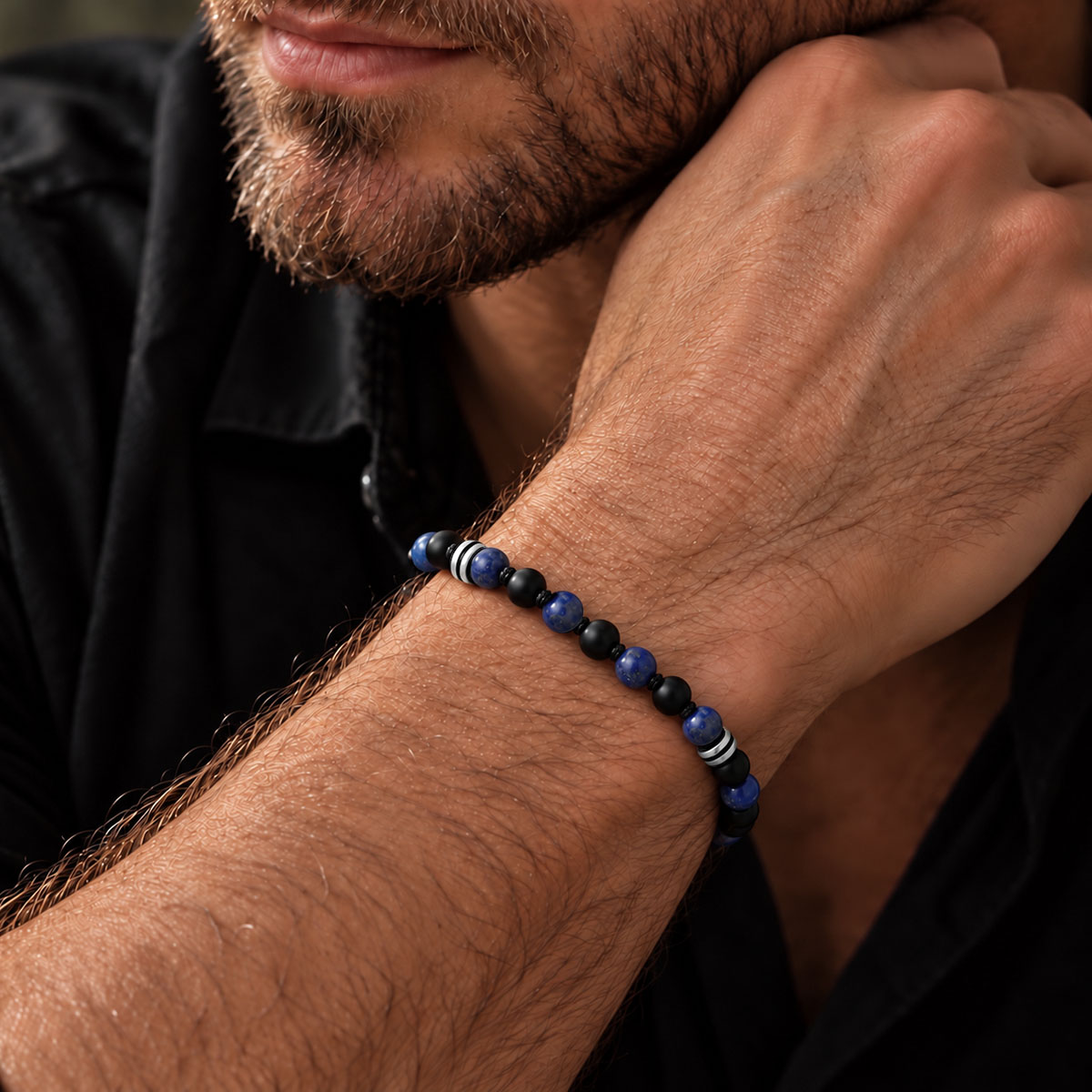 Pulseira Lápis Lazuli e Ágata Gancho Frisos