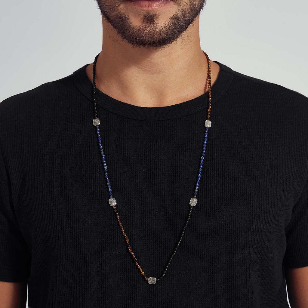 Colar Pedras Naturais e Prata Masculino