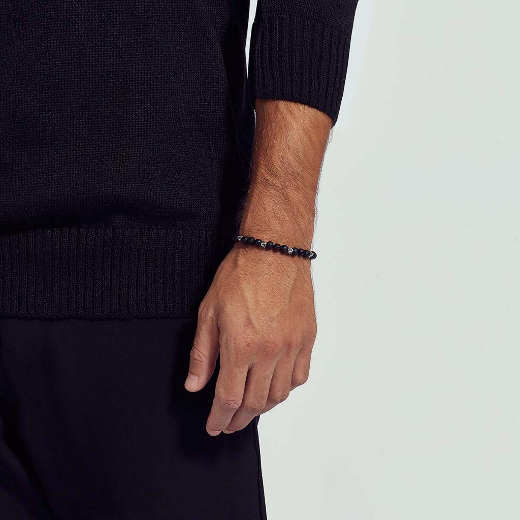 Pulseira Ágata Negra Fosca Ondas