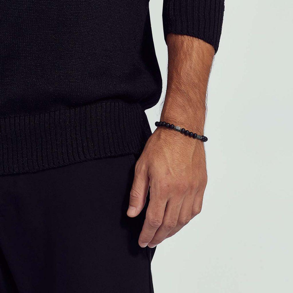 Pulseira Ágata Negra Fosca Tubos