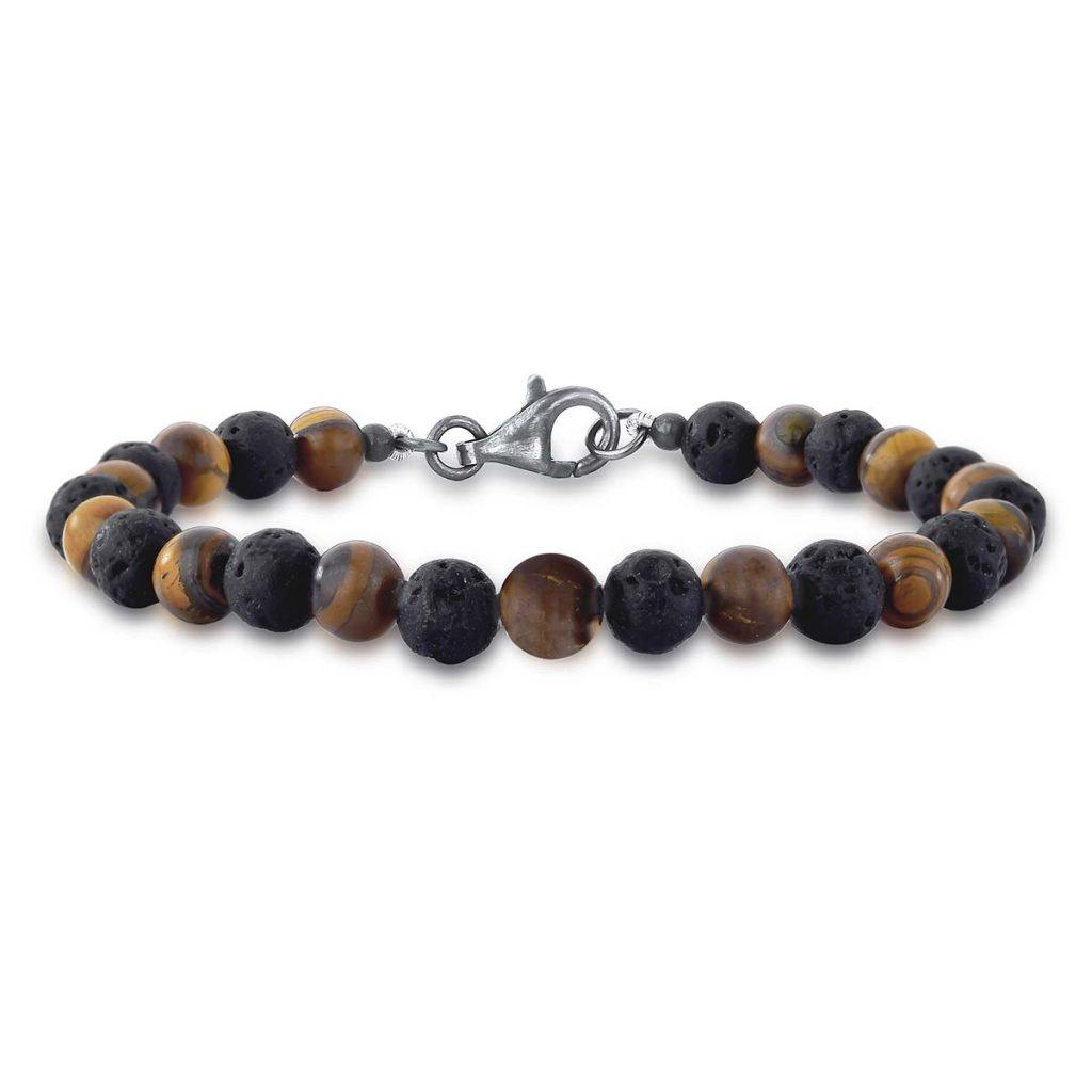 Pulseira Lava Vulcânica e Olho de Tigre Fosco