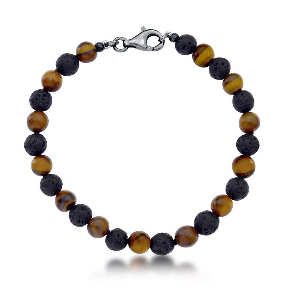 Pulseira Lava Vulcânica e Olho de Tigre Fosco