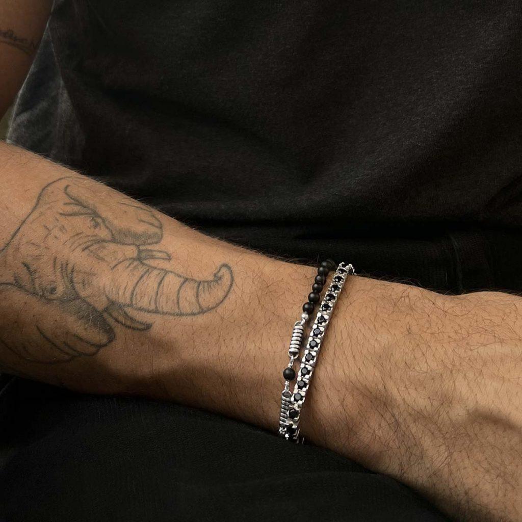 Pulseira Meio Elos Meio Ágata Negra