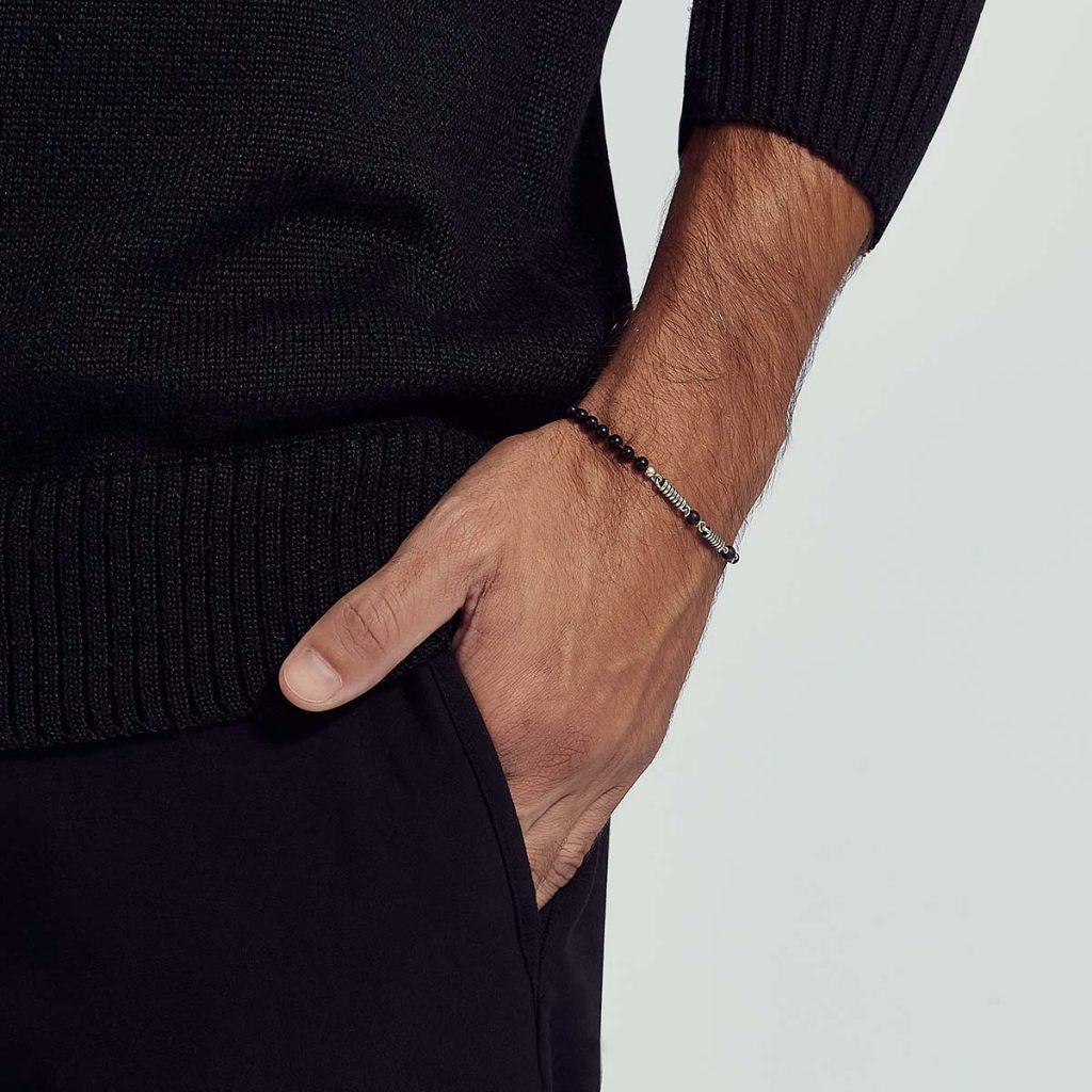 Pulseira Meio Elos Meio Ágata Negra