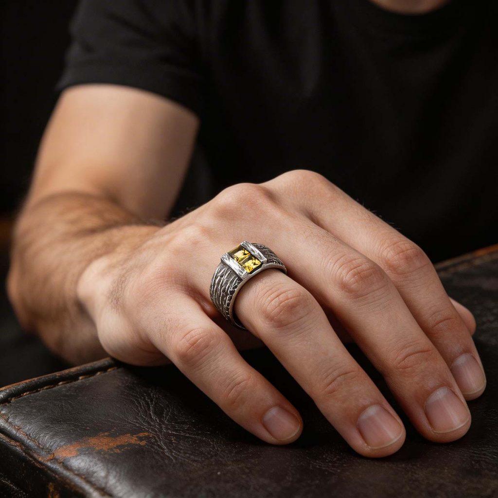 Anel Rústico Pedras Citrino