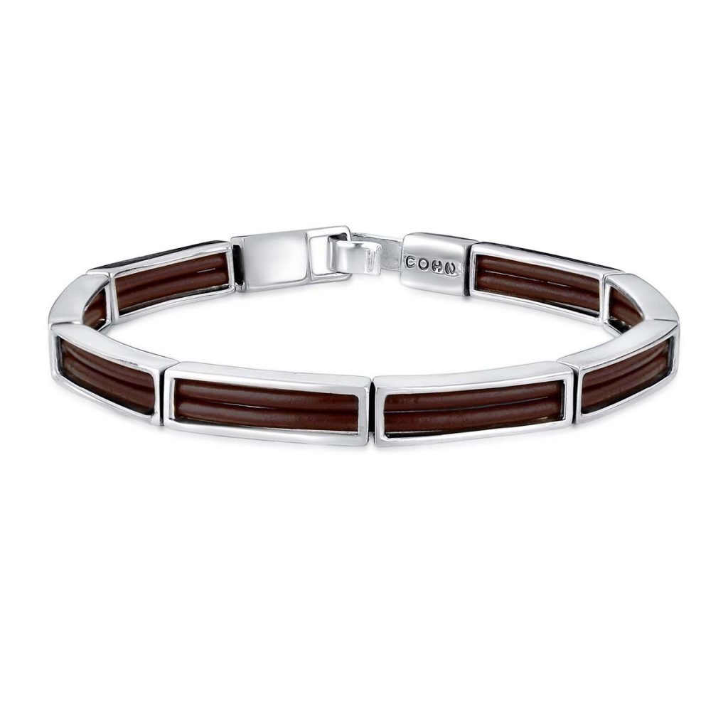 Pulseira Couro Marrom Duplo Caixa Polido Pulseira Couro Marrom Duplo Caixa Polido