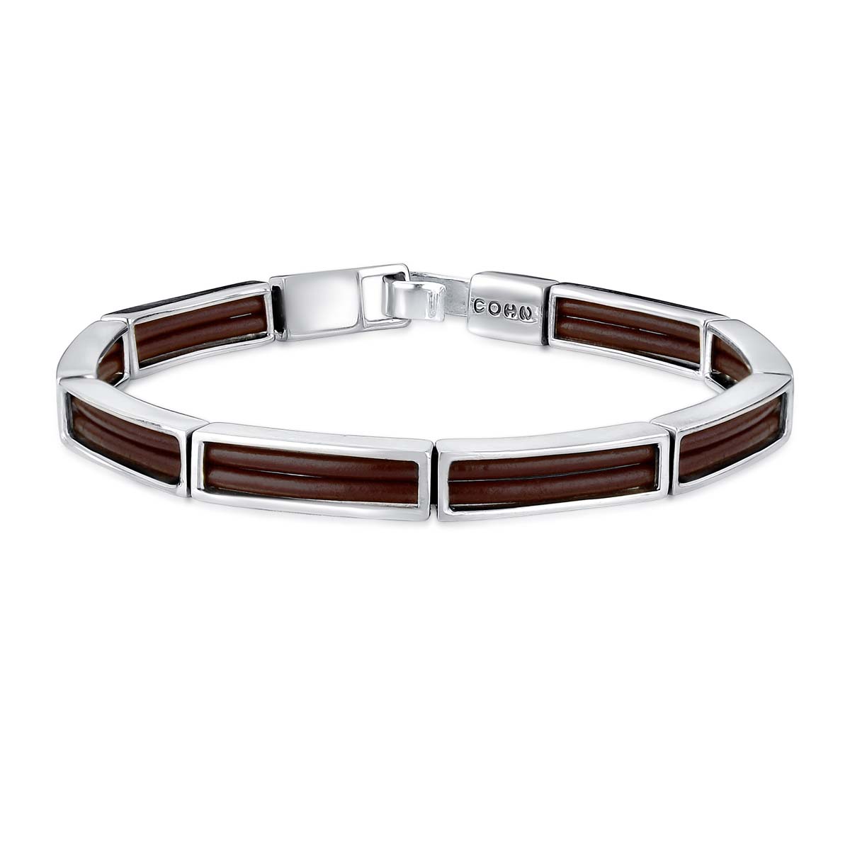 Pulseira Couro Marrom Duplo Caixa Polido