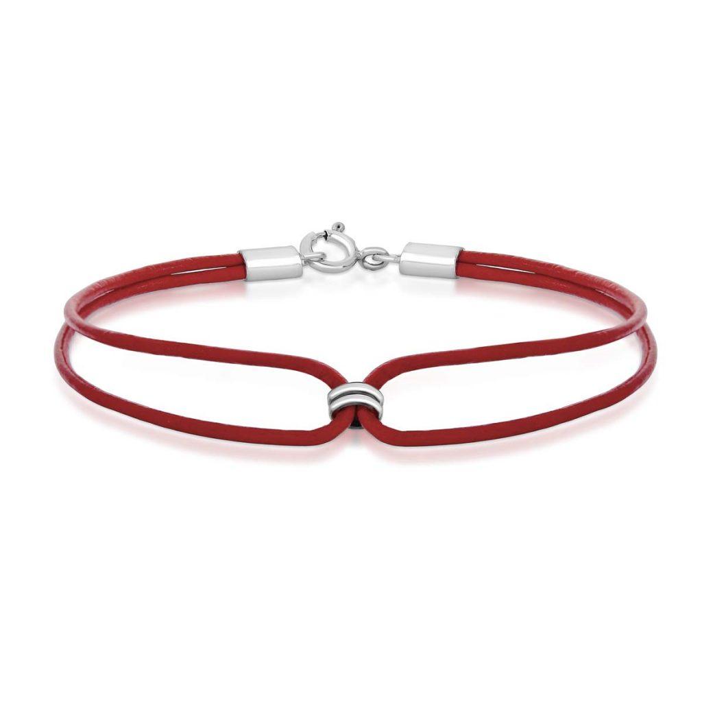 Pulseira Couro Vermelho Duplo