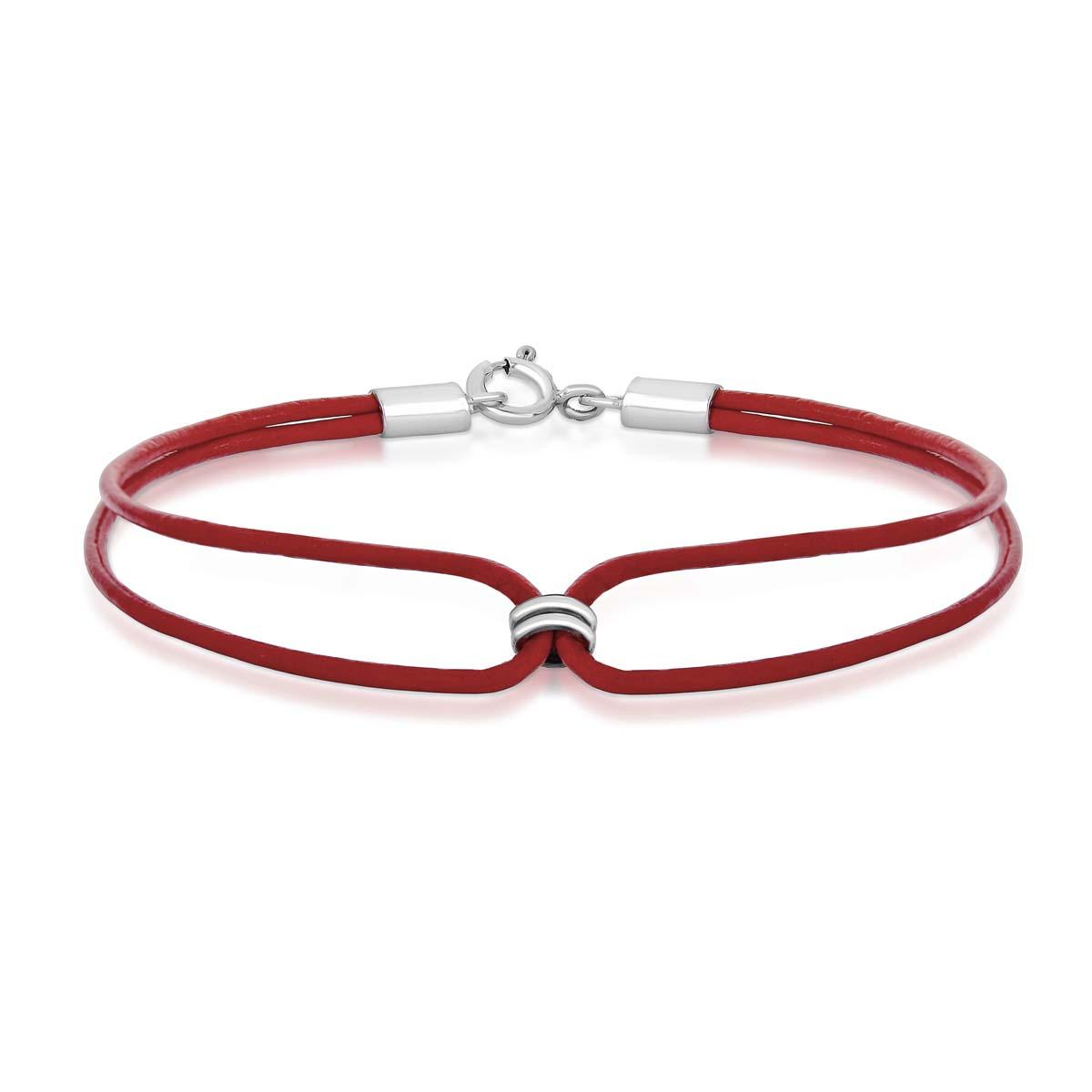 Pulseira Couro Vermelho Duplo