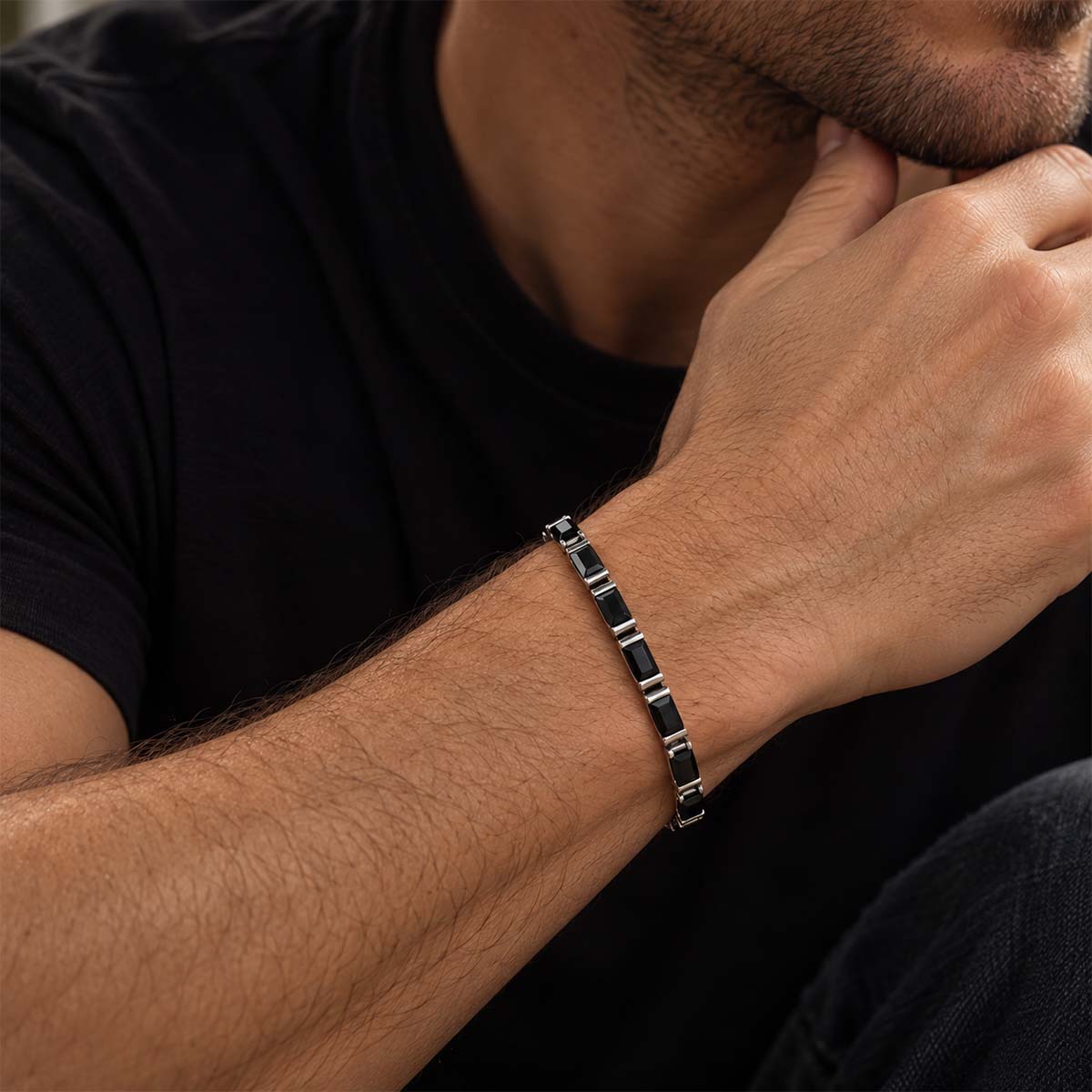 Pulseira Riviera Retangular Ônix Pulseira Riviera Retangular Ônix